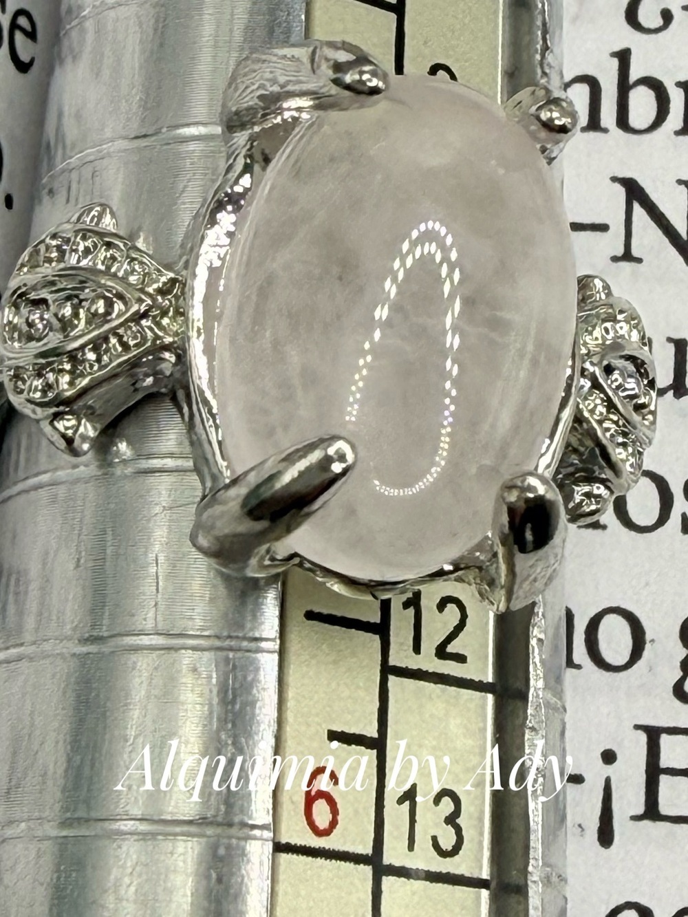 White Moonstone Silver Prong Ring